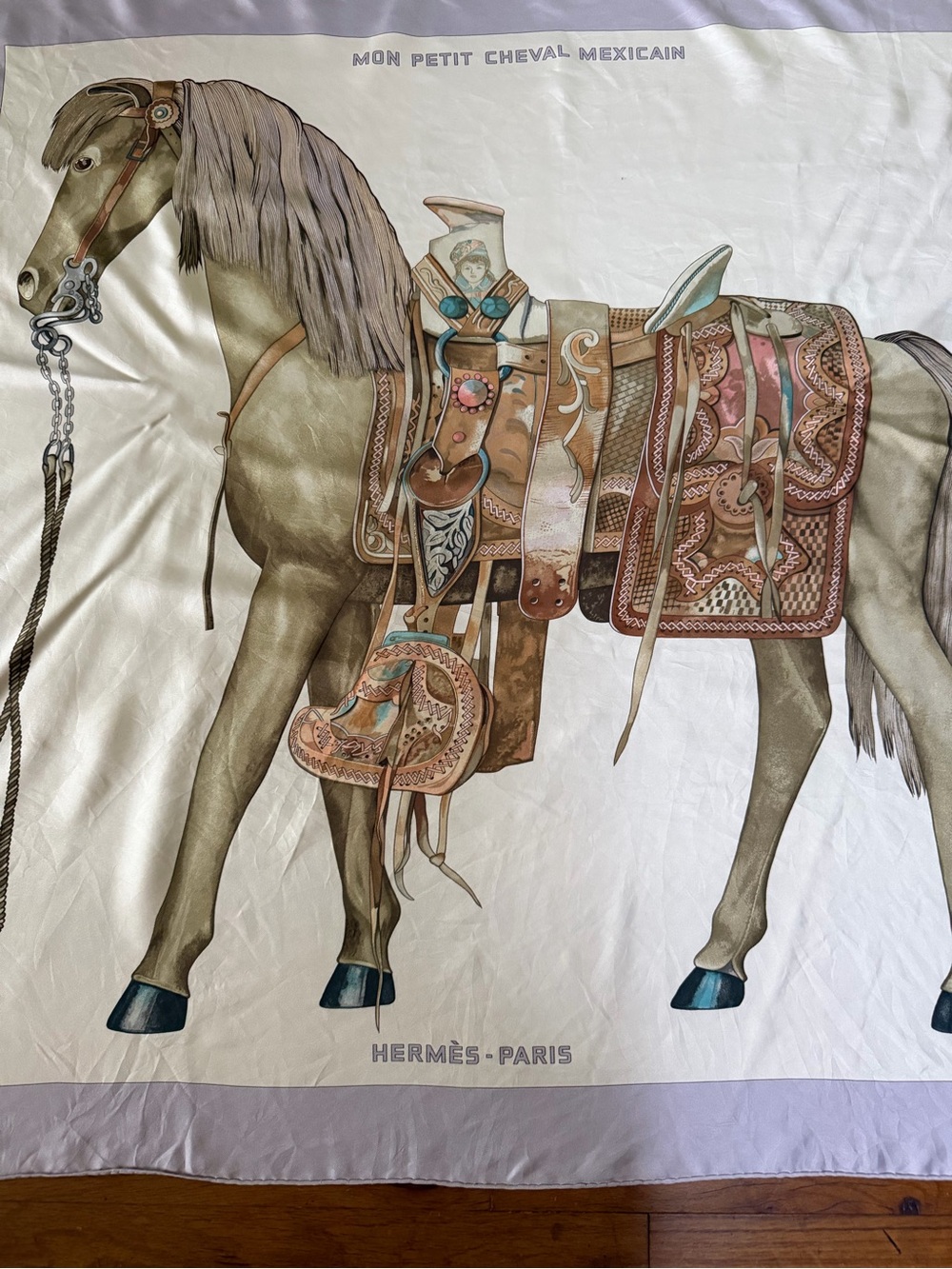 Hermès 'Mon Petit Cheval Mexican' Horse Print Silk Scarf - Lavender & Tan